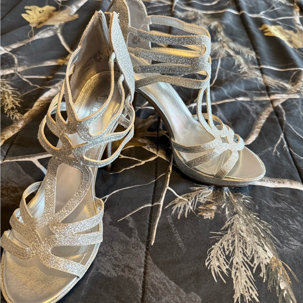 Elegant Silver Strappy Heels